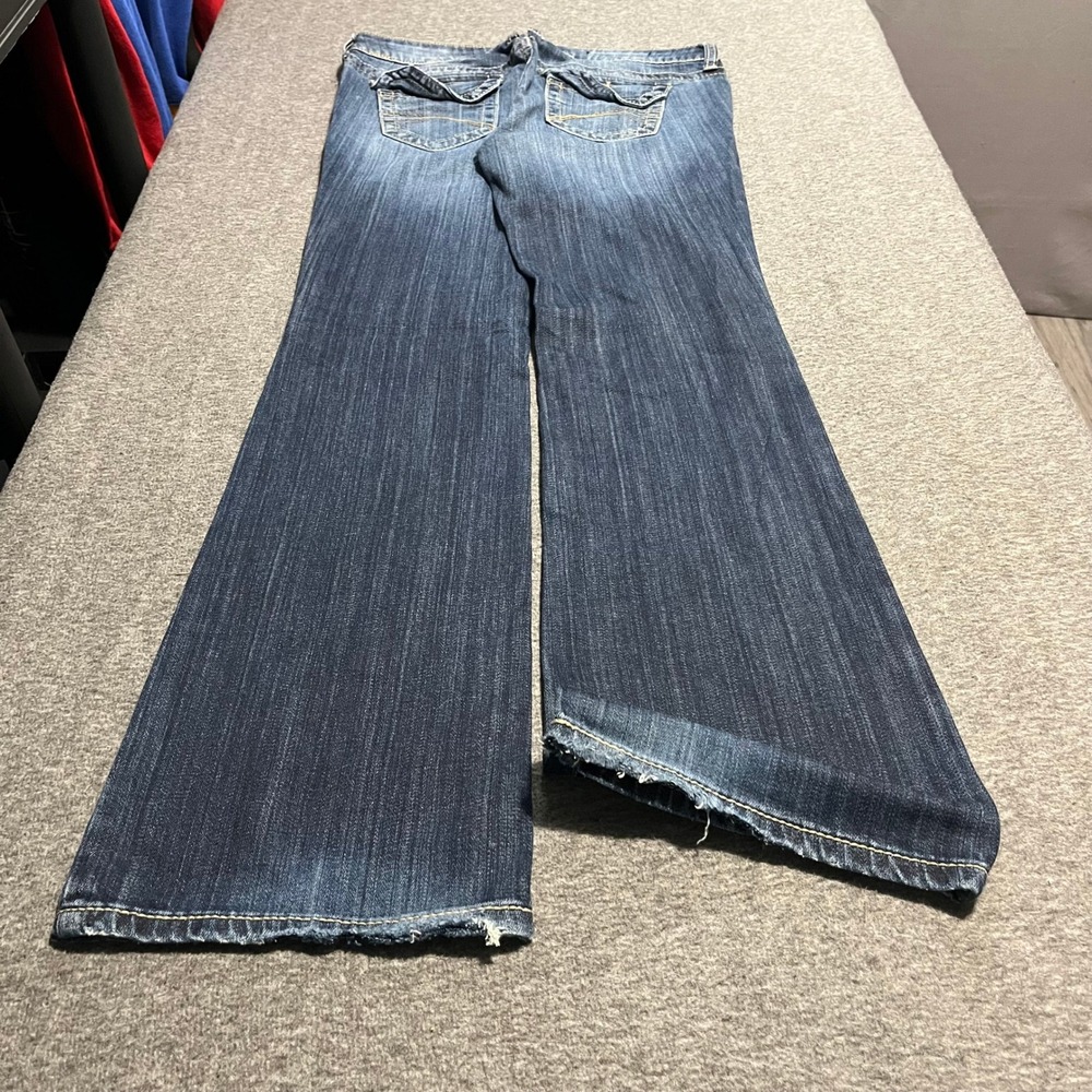Decree Womens Bootcut Stretch Jeans Dark Wash Flap Pocket Size 7 32x33